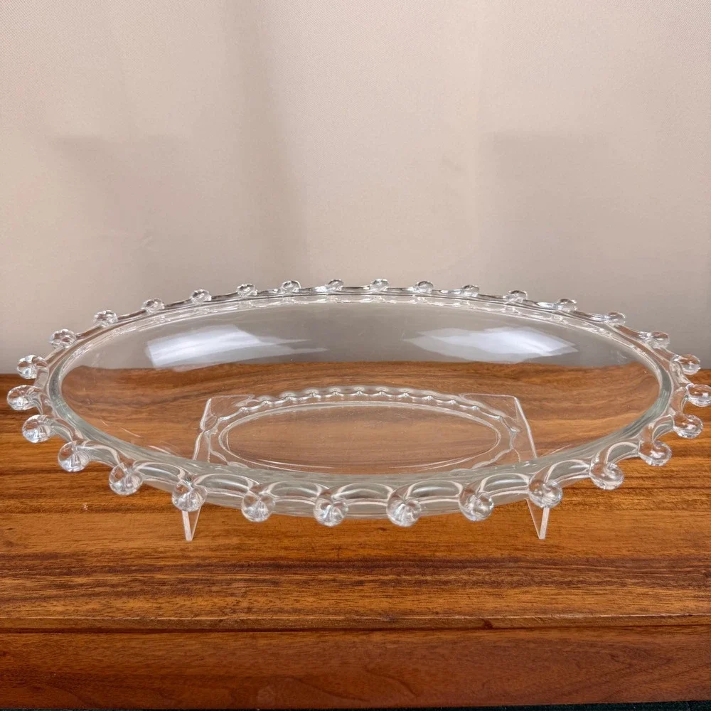 Heisey Lariat Clear Glass Oval Bowl Looped Edge Vintage Centerpiece Dish 1506